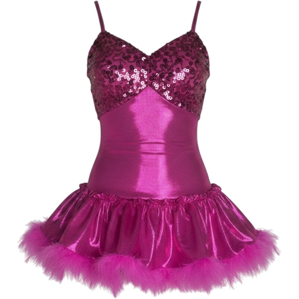 Curtain Call Costumes Pink Sequin Feather Dance Dress Leotard CLA Girls Size‎ L